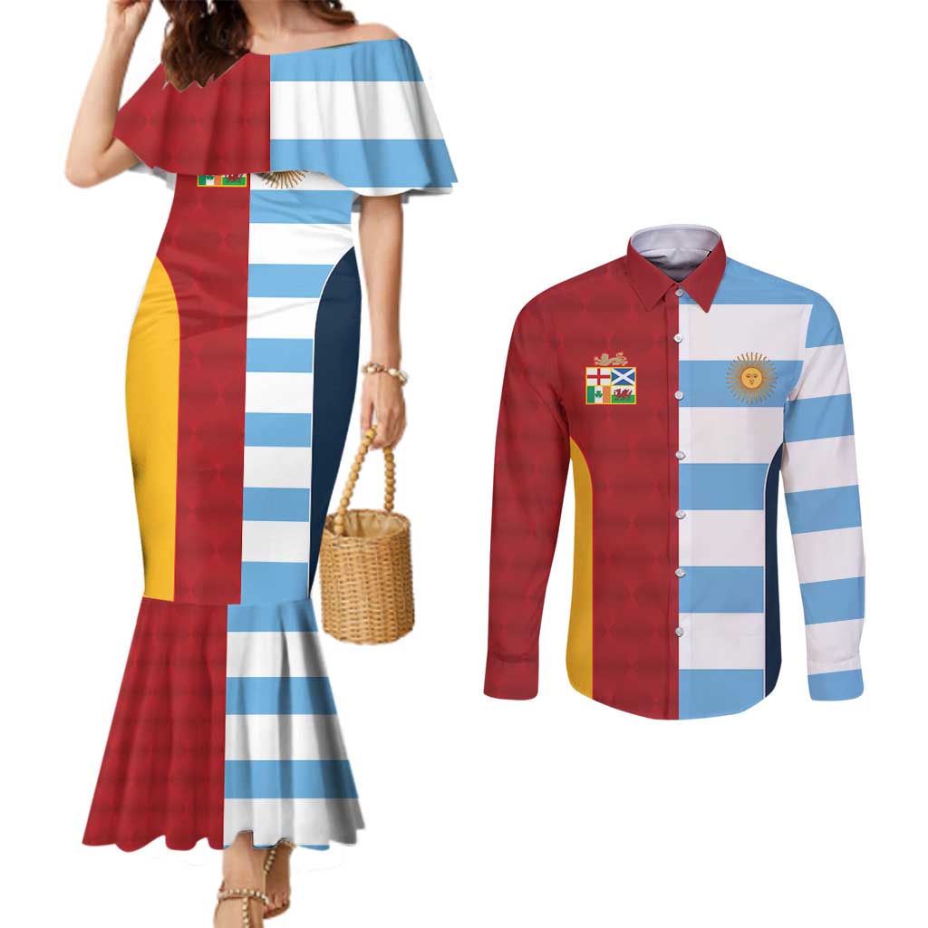 Custom British Lions-Argentina Couples Matching Mermaid Dress and Long Sleeve Button Shirt Sporty Style