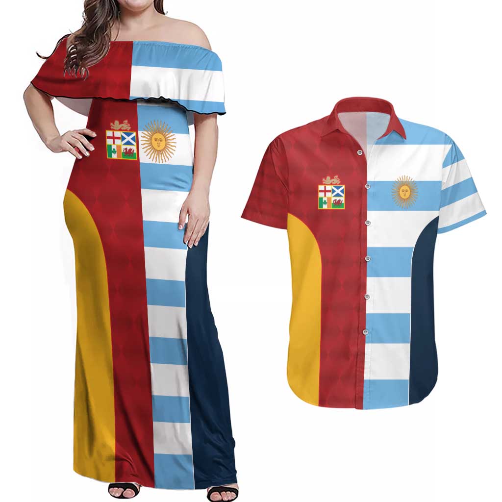 Custom British Lions-Argentina Couples Matching Off Shoulder Maxi Dress and Hawaiian Shirt Sporty Style
