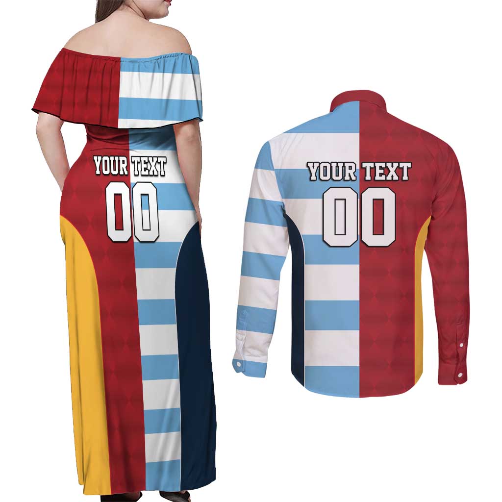 Custom British Lions-Argentina Couples Matching Off Shoulder Maxi Dress and Long Sleeve Button Shirt Sporty Style