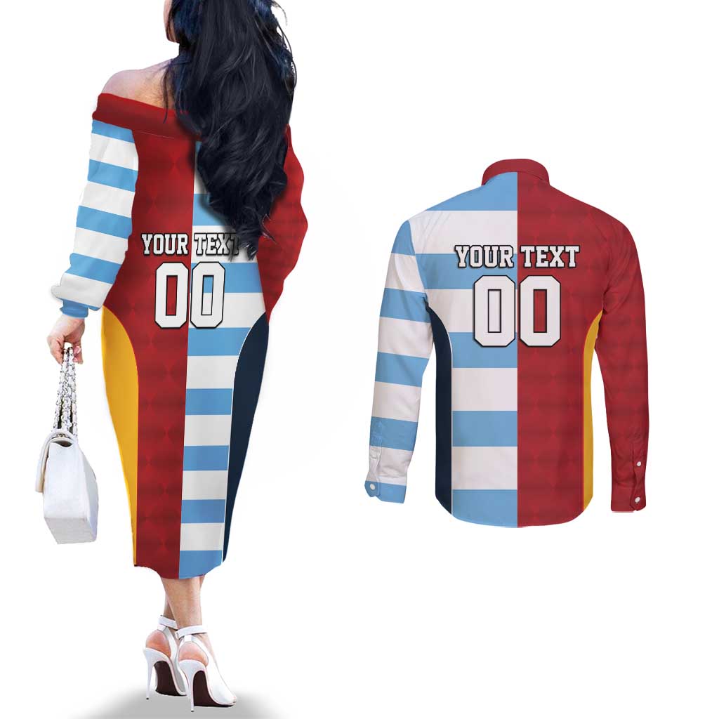 Custom British Lions-Argentina Couples Matching Off The Shoulder Long Sleeve Dress and Long Sleeve Button Shirt Sporty Style