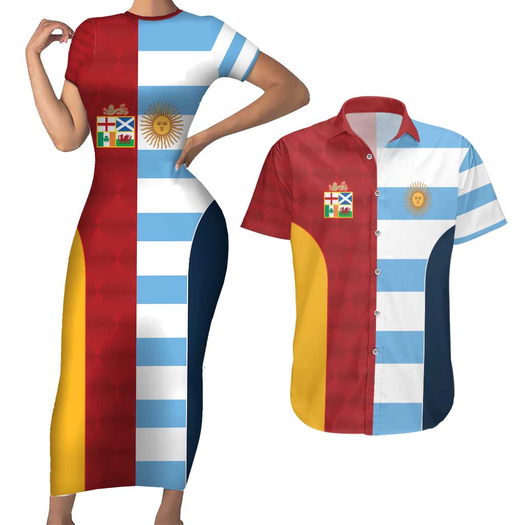 Custom British Lions-Argentina Couples Matching Short Sleeve Bodycon Dress and Hawaiian Shirt Sporty Style