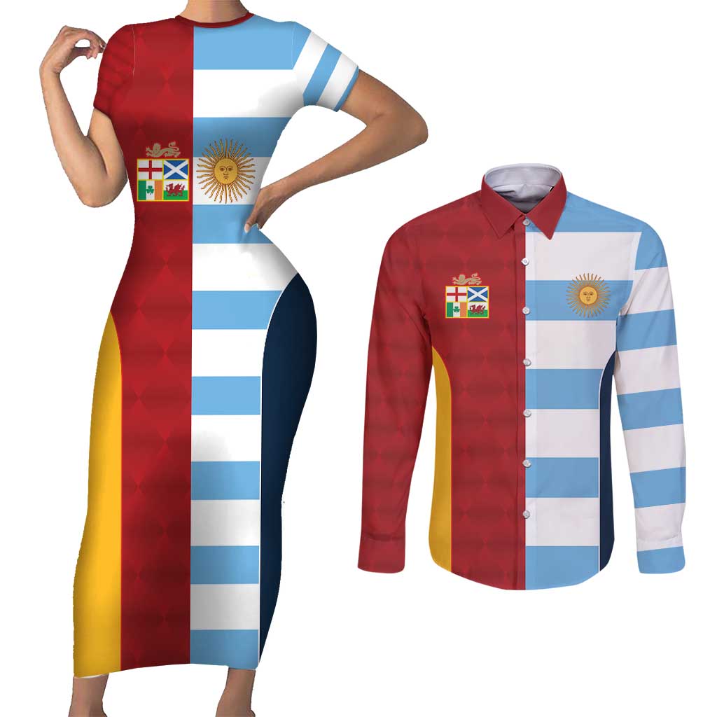Custom British Lions-Argentina Couples Matching Short Sleeve Bodycon Dress and Long Sleeve Button Shirt Sporty Style