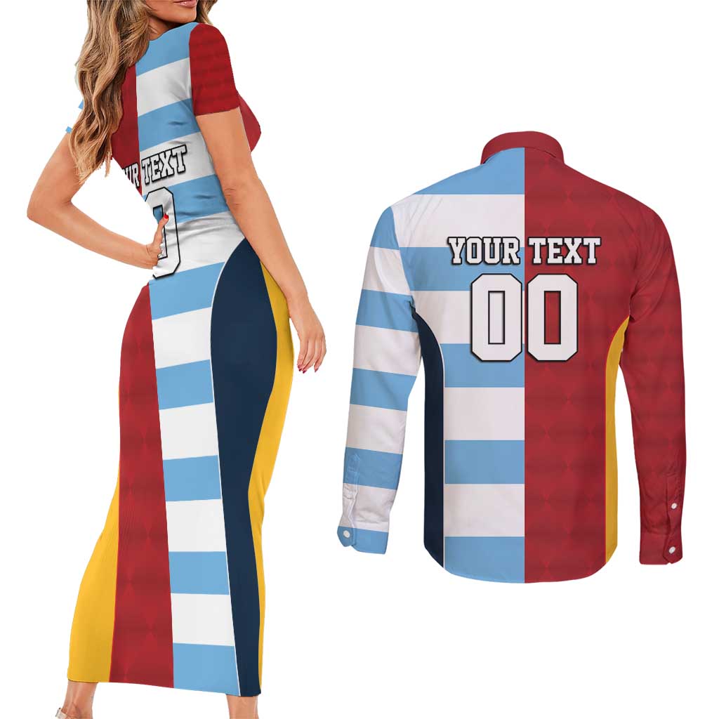 Custom British Lions-Argentina Couples Matching Short Sleeve Bodycon Dress and Long Sleeve Button Shirt Sporty Style