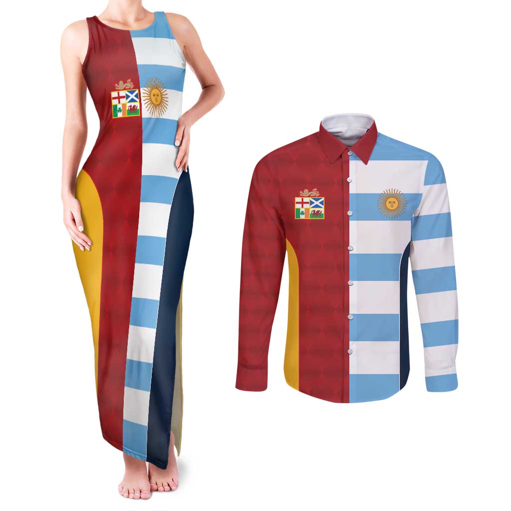 Custom British Lions-Argentina Couples Matching Tank Maxi Dress and Long Sleeve Button Shirt Sporty Style