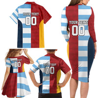 Custom British Lions-Argentina Family Matching Long Sleeve Bodycon Dress and Hawaiian Shirt Sporty Style