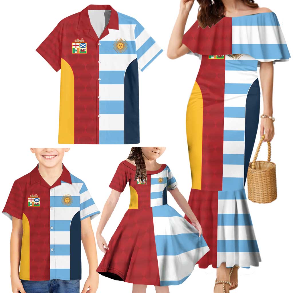 Custom British Lions-Argentina Family Matching Mermaid Dress and Hawaiian Shirt Sporty Style