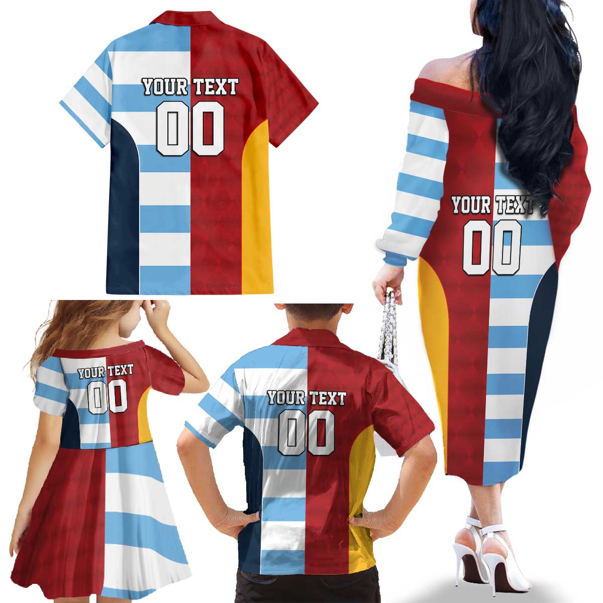 Custom British Lions-Argentina Family Matching Off The Shoulder Long Sleeve Dress and Hawaiian Shirt Sporty Style