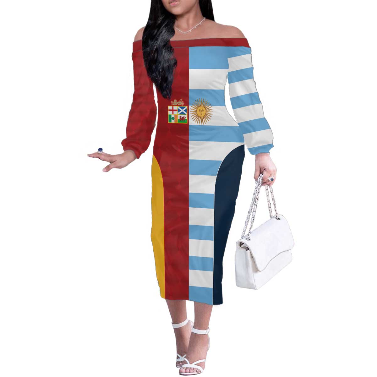 Custom British Lions-Argentina Family Matching Off The Shoulder Long Sleeve Dress and Hawaiian Shirt Sporty Style