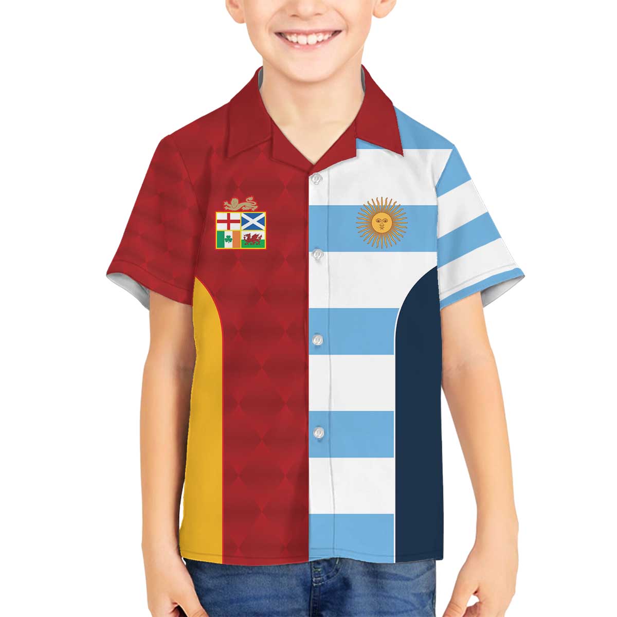 Custom British Lions-Argentina Family Matching Off The Shoulder Long Sleeve Dress and Hawaiian Shirt Sporty Style