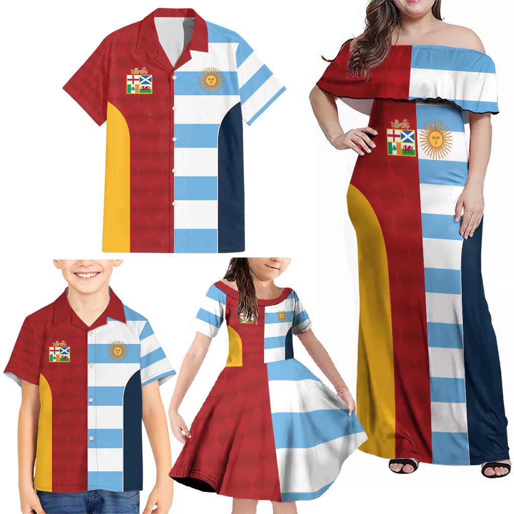 Custom British Lions-Argentina Family Matching Off Shoulder Maxi Dress and Hawaiian Shirt Sporty Style