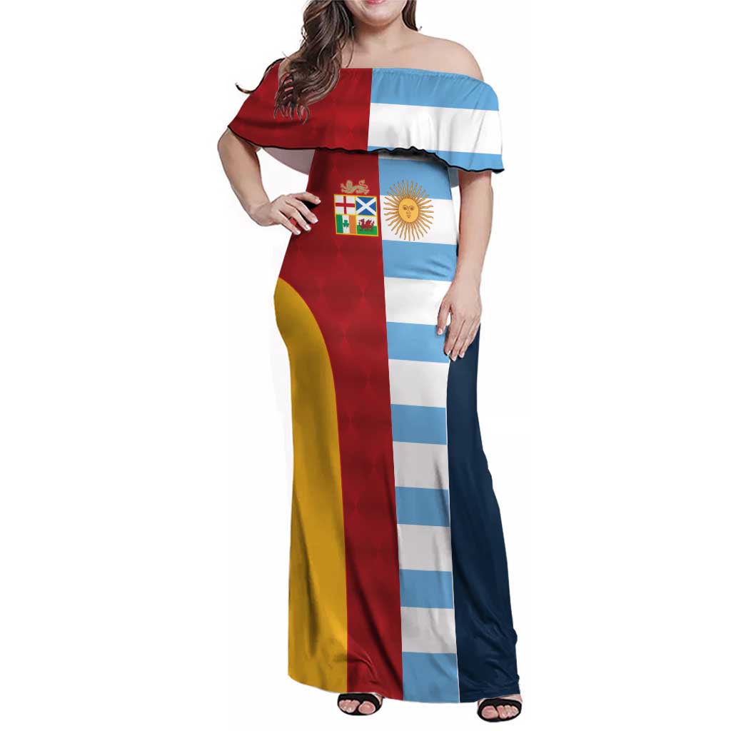 Custom British Lions-Argentina Family Matching Off Shoulder Maxi Dress and Hawaiian Shirt Sporty Style