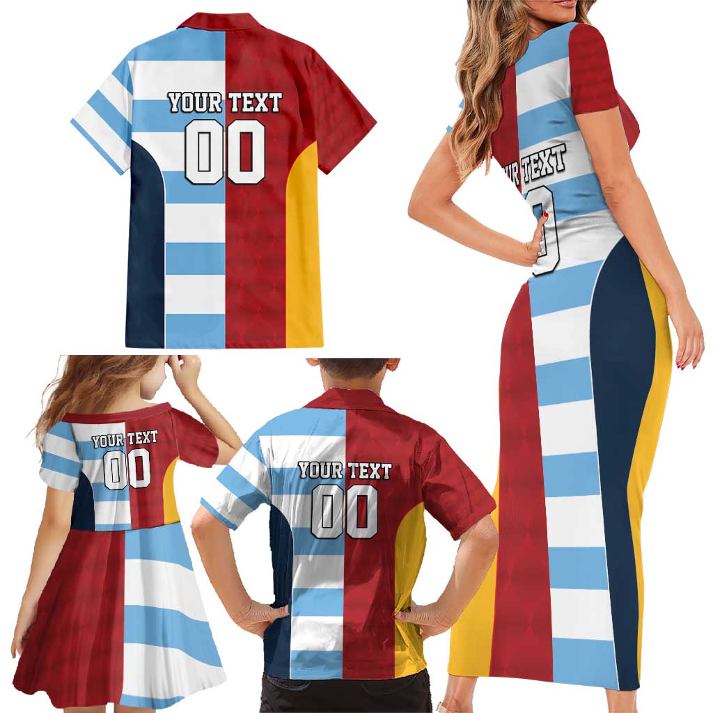 Custom British Lions-Argentina Family Matching Short Sleeve Bodycon Dress and Hawaiian Shirt Sporty Style