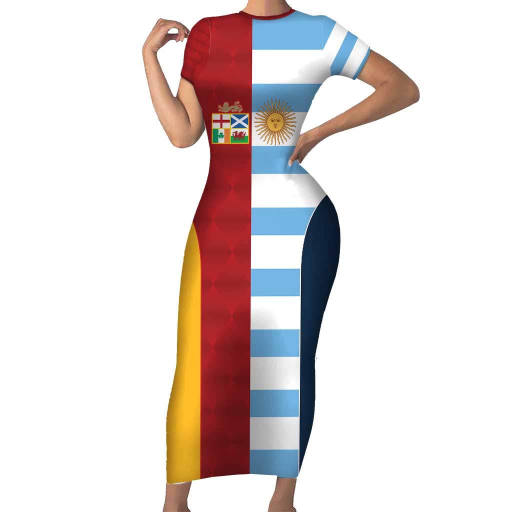 Custom British Lions-Argentina Family Matching Short Sleeve Bodycon Dress and Hawaiian Shirt Sporty Style