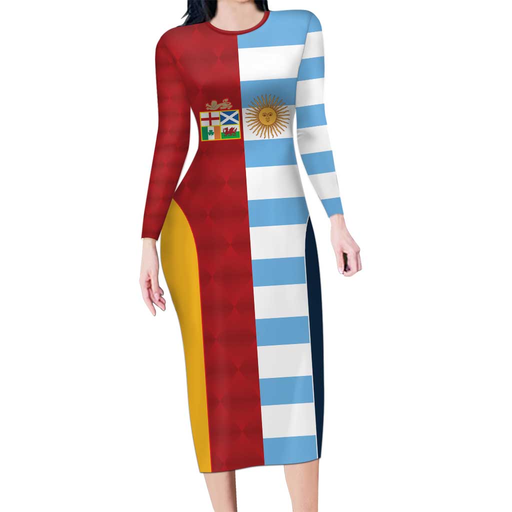 Custom British Lions-Argentina Long Sleeve Bodycon Dress Sporty Style