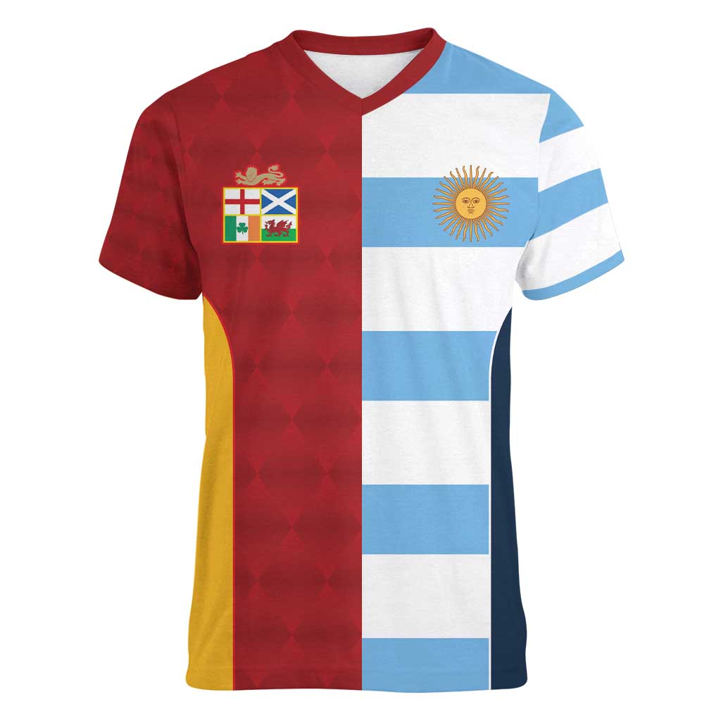Custom British Lions-Argentina Women V-Neck T-Shirt Sporty Style