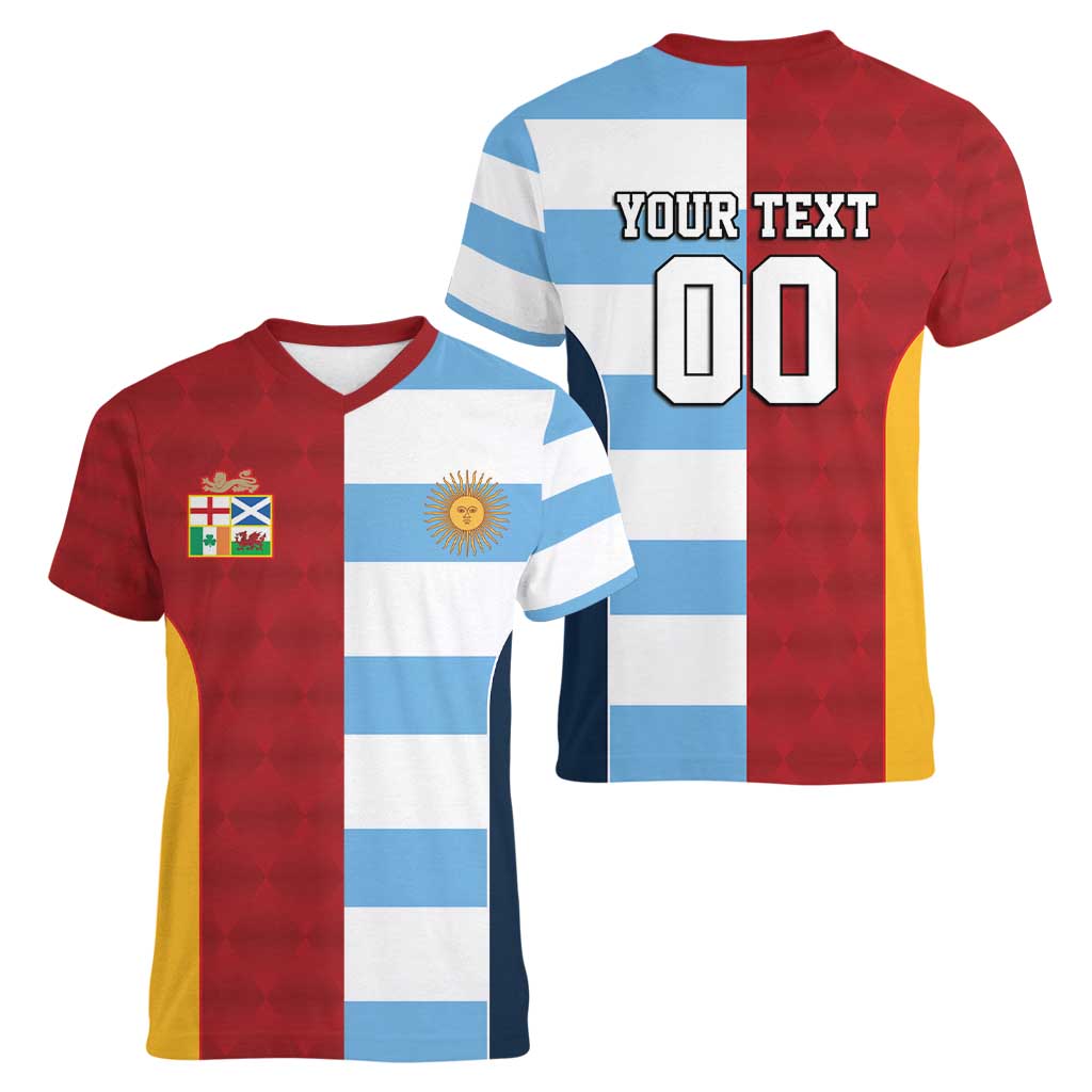 Custom British Lions-Argentina Women V-Neck T-Shirt Sporty Style