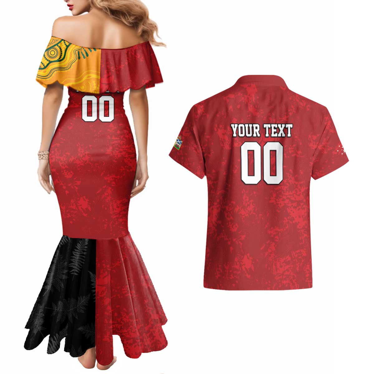 Custom British Lions-AUNZ Couples Matching Mermaid Dress and Hawaiian Shirt Australia-New Zealand Indigenous Motif