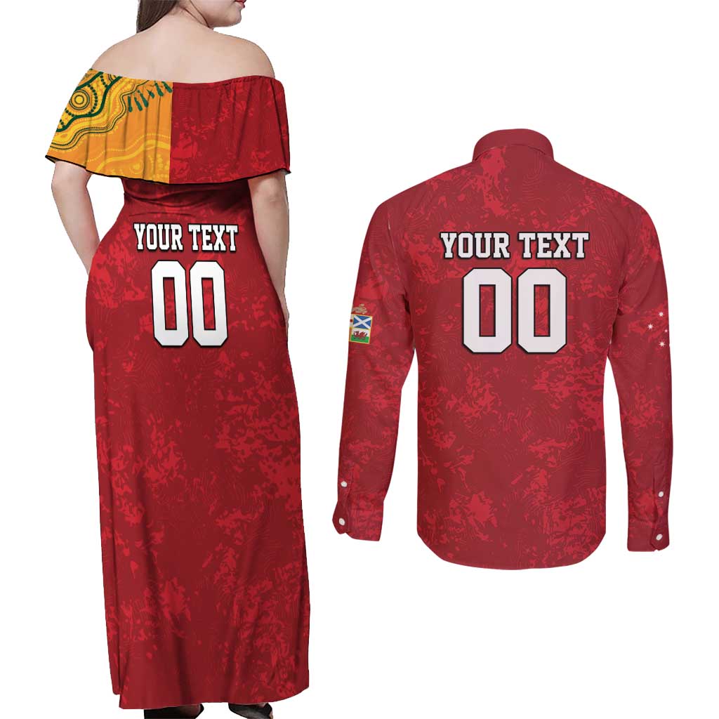 Custom British Lions-AUNZ Couples Matching Off Shoulder Maxi Dress and Long Sleeve Button Shirt Australia-New Zealand Indigenous Motif