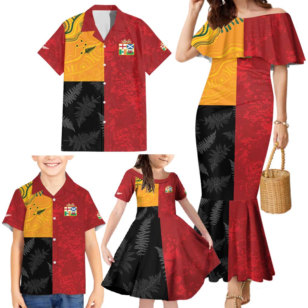 Custom British Lions-AUNZ Family Matching Mermaid Dress and Hawaiian Shirt Australia-New Zealand Indigenous Motif