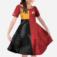 Custom British Lions-AUNZ Family Matching Off The Shoulder Long Sleeve Dress and Hawaiian Shirt Australia-New Zealand Indigenous Motif