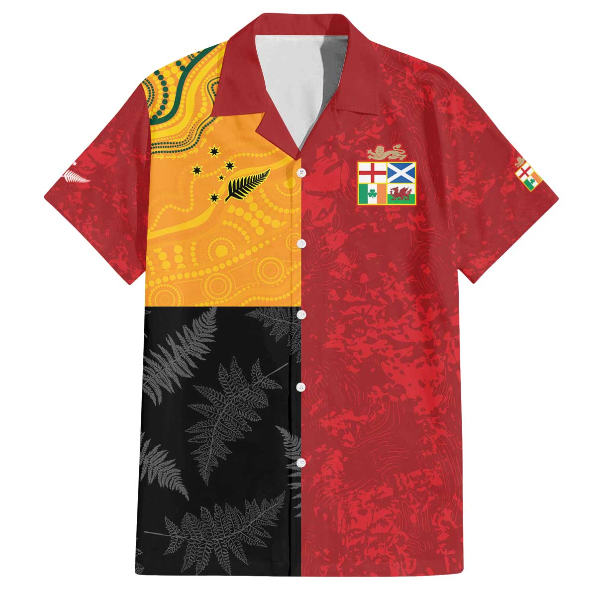 Custom British Lions-AUNZ Family Matching Off The Shoulder Long Sleeve Dress and Hawaiian Shirt Australia-New Zealand Indigenous Motif