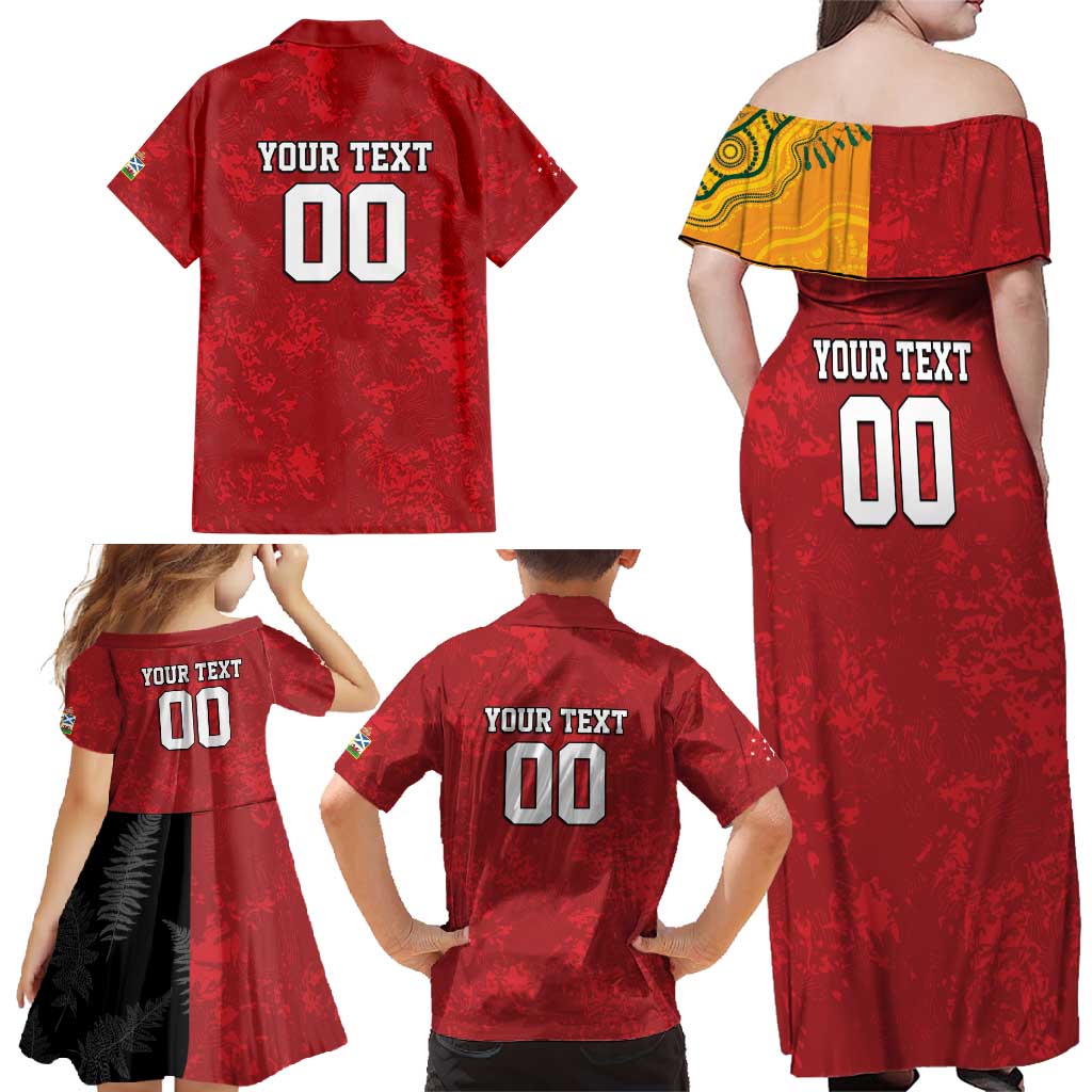 Custom British Lions-AUNZ Family Matching Off Shoulder Maxi Dress and Hawaiian Shirt Australia-New Zealand Indigenous Motif