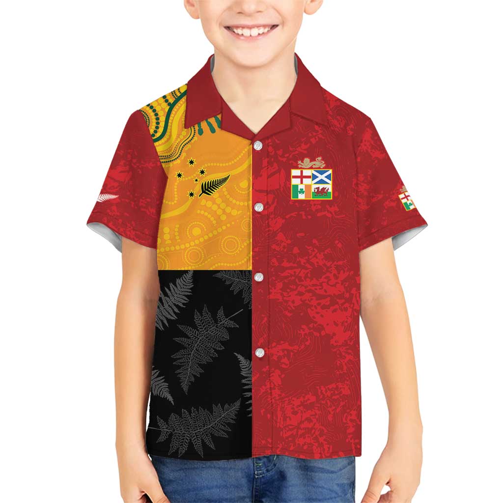 Custom British Lions-AUNZ Family Matching Off Shoulder Short Dress and Hawaiian Shirt Australia-New Zealand Indigenous Motif