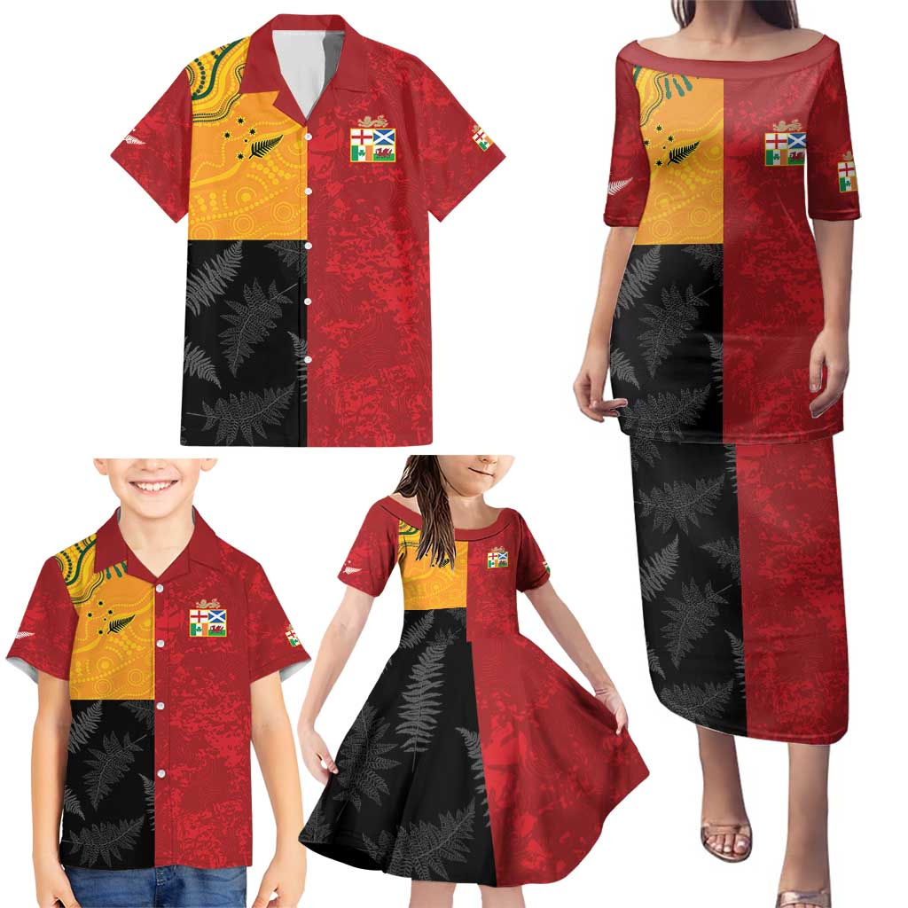 Custom British Lions-AUNZ Family Matching Puletasi and Hawaiian Shirt Australia-New Zealand Indigenous Motif