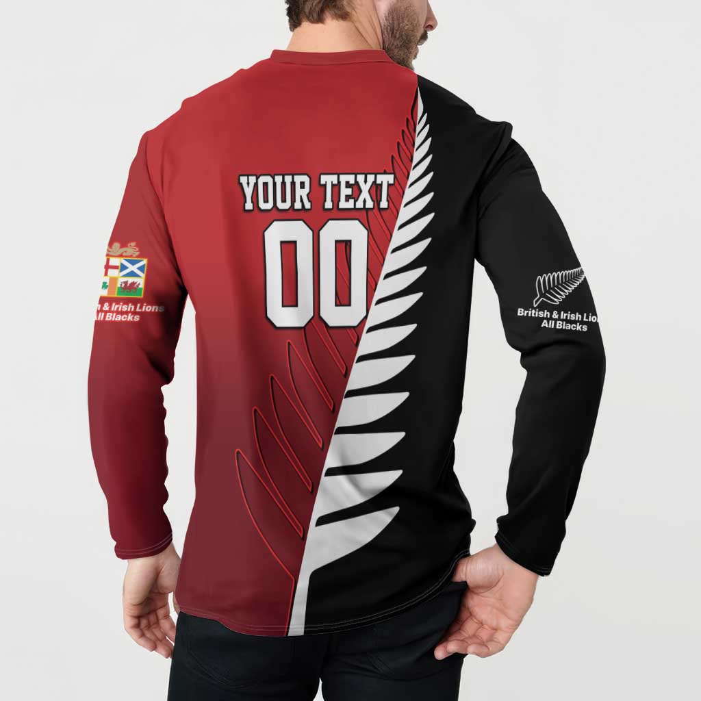Custom British Lions New Zealand Button Sweatshirt Half Black Fern