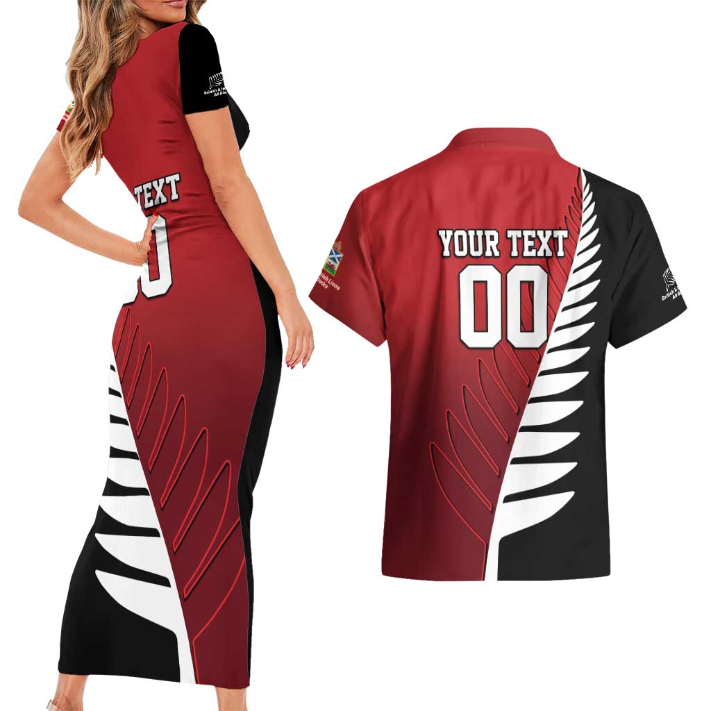 Custom British Lions New Zealand Couples Matching Short Sleeve Bodycon Dress and Hawaiian Shirt Half Black Fern