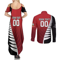 Custom British Lions New Zealand Couples Matching Summer Maxi Dress and Long Sleeve Button Shirt Half Black Fern