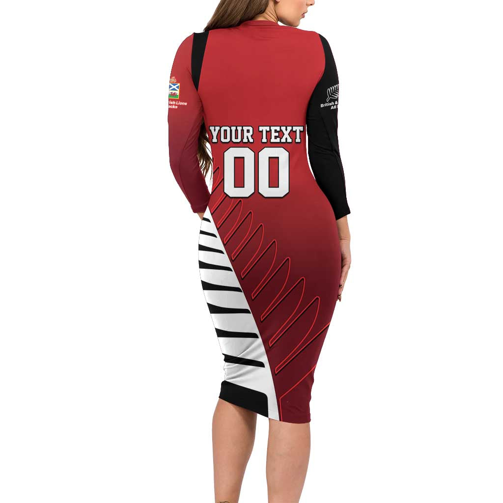 Custom British Lions New Zealand Family Matching Long Sleeve Bodycon Dress and Hawaiian Shirt Half Black Fern