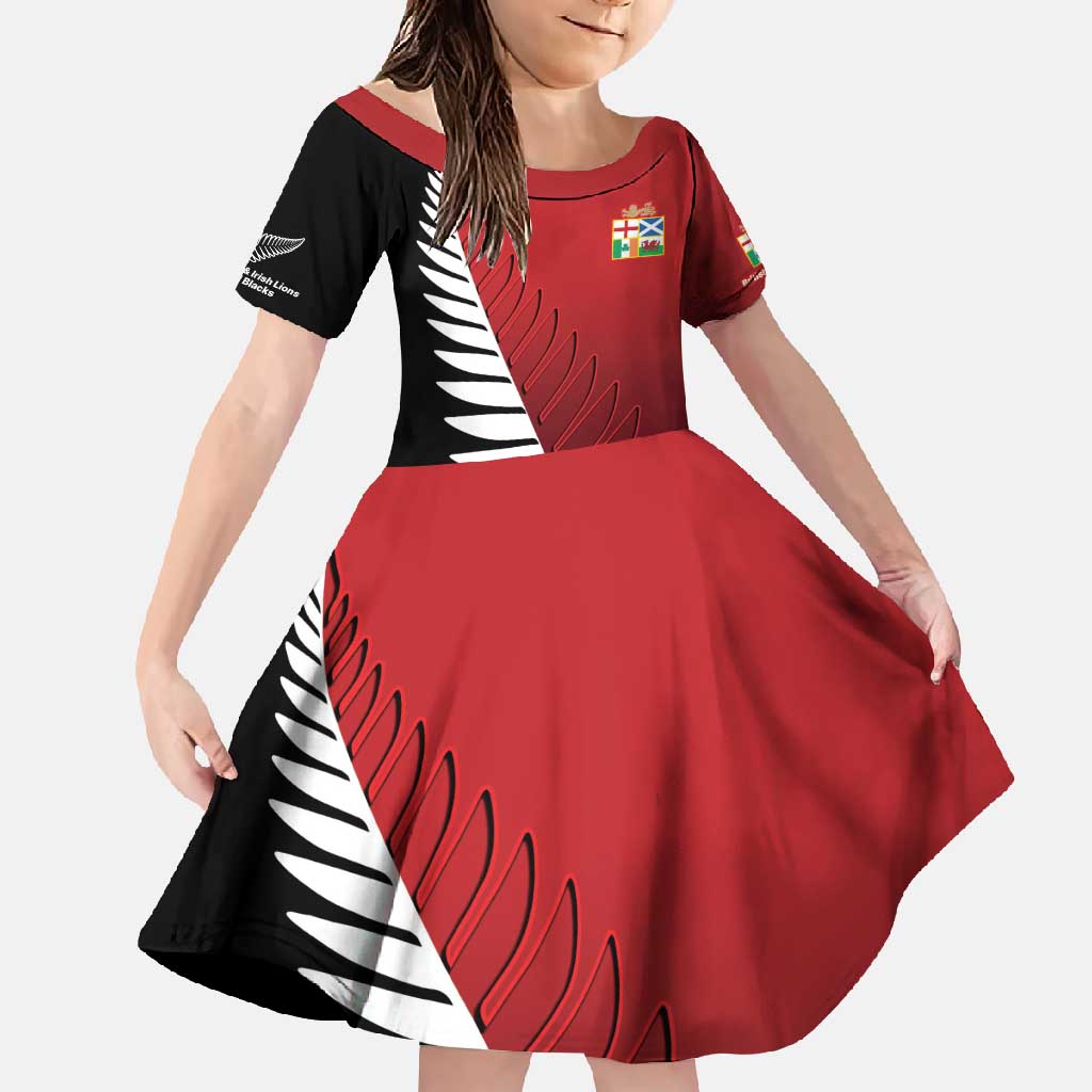 Custom British Lions New Zealand Family Matching Mermaid Dress and Hawaiian Shirt Half Black Fern