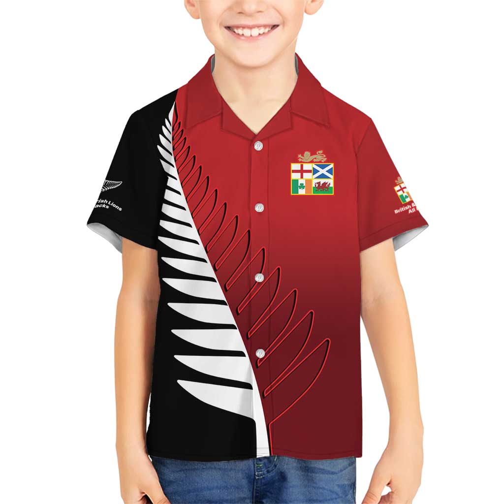 Custom British Lions New Zealand Family Matching Off Shoulder Maxi Dress and Hawaiian Shirt Half Black Fern