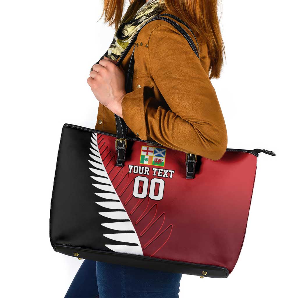 Custom British Lions New Zealand Leather Tote Bag Half Black Fern