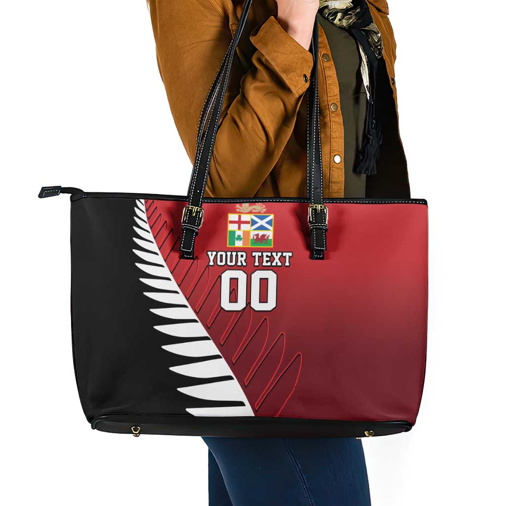 Custom British Lions New Zealand Leather Tote Bag Half Black Fern