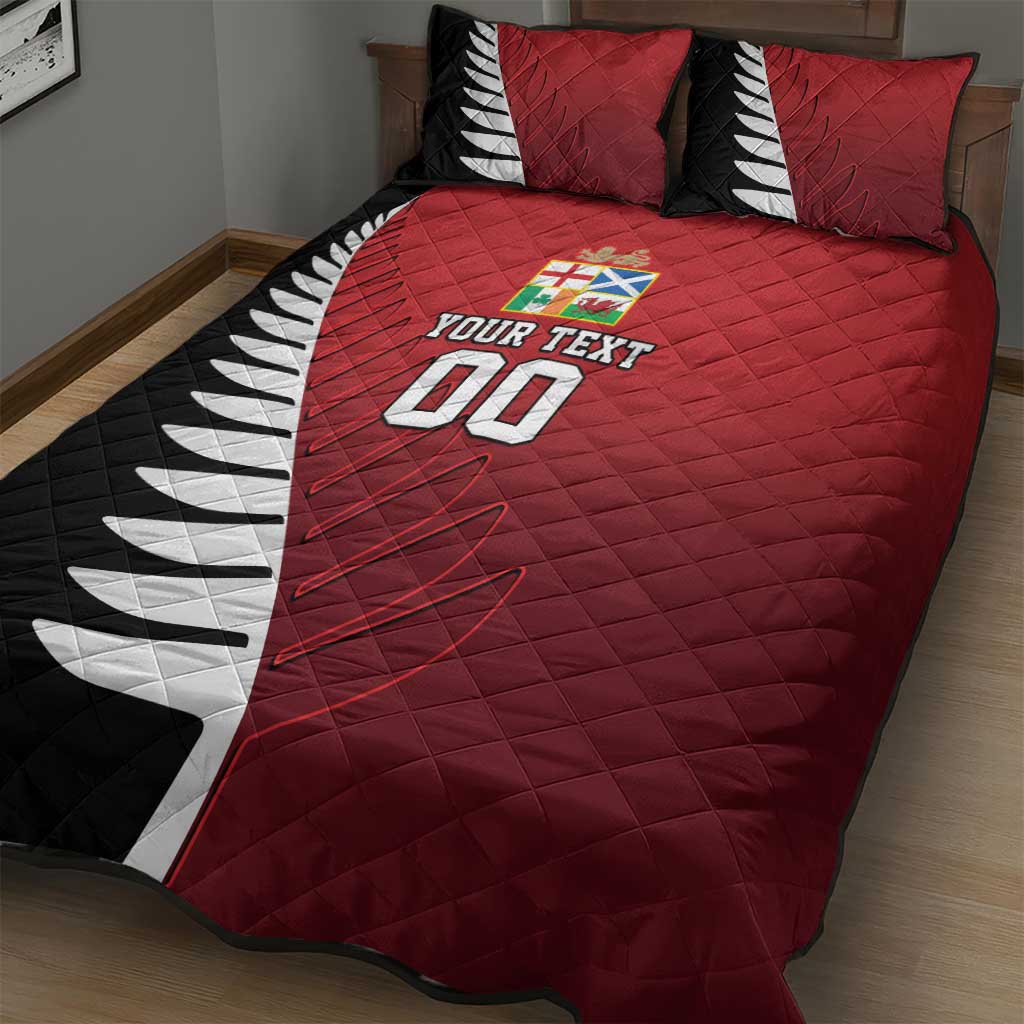 Custom British Lions New Zealand Quilt Bed Set Half Black Fern
