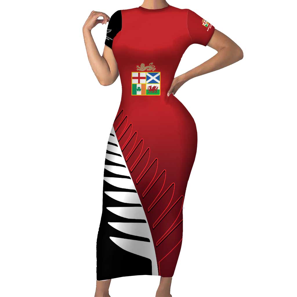 Custom British Lions New Zealand Short Sleeve Bodycon Dress Half Black Fern