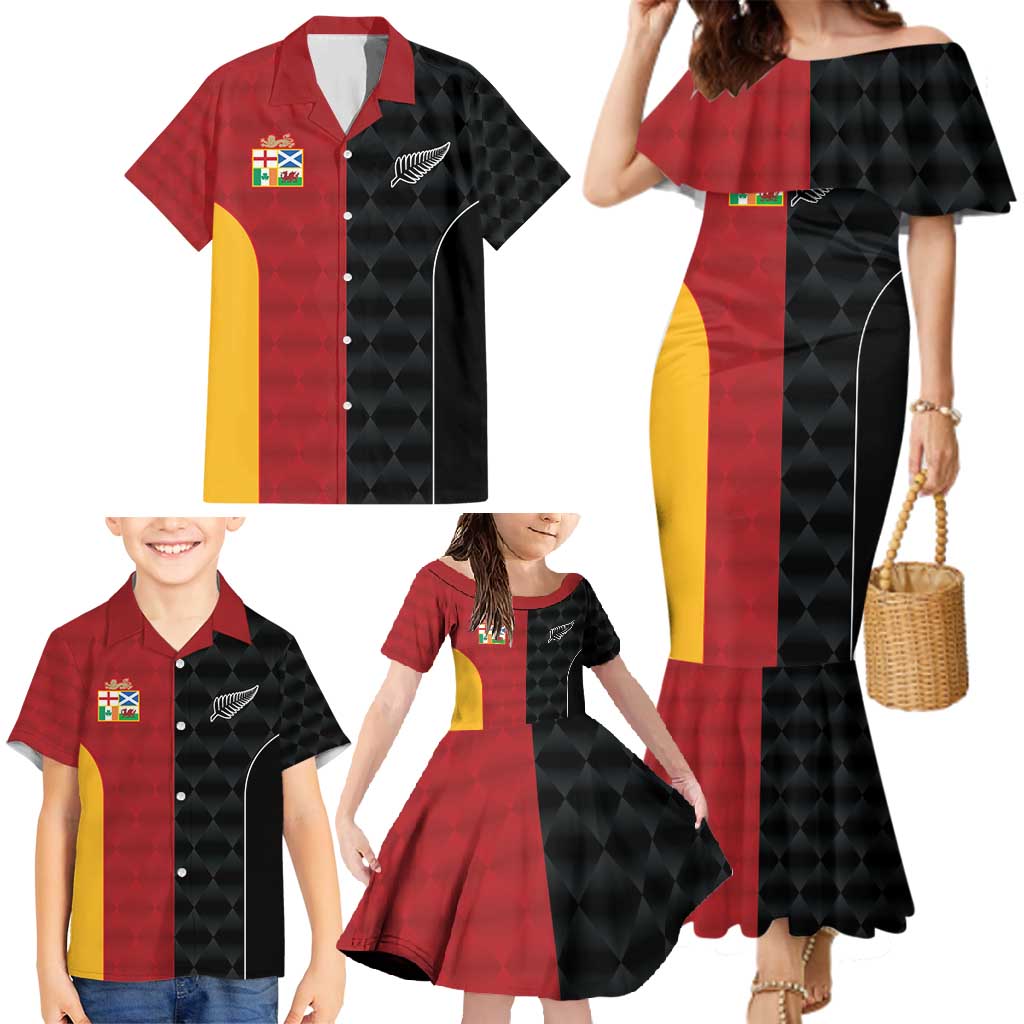 Custom British Lions New Zealand Family Matching Mermaid Dress and Hawaiian Shirt Sporty Style