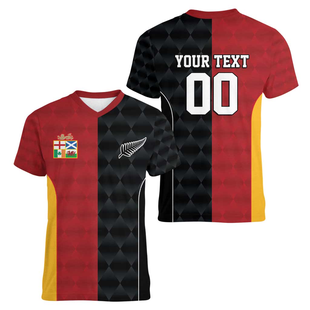 Custom British Lions New Zealand Women V-Neck T-Shirt Sporty Style