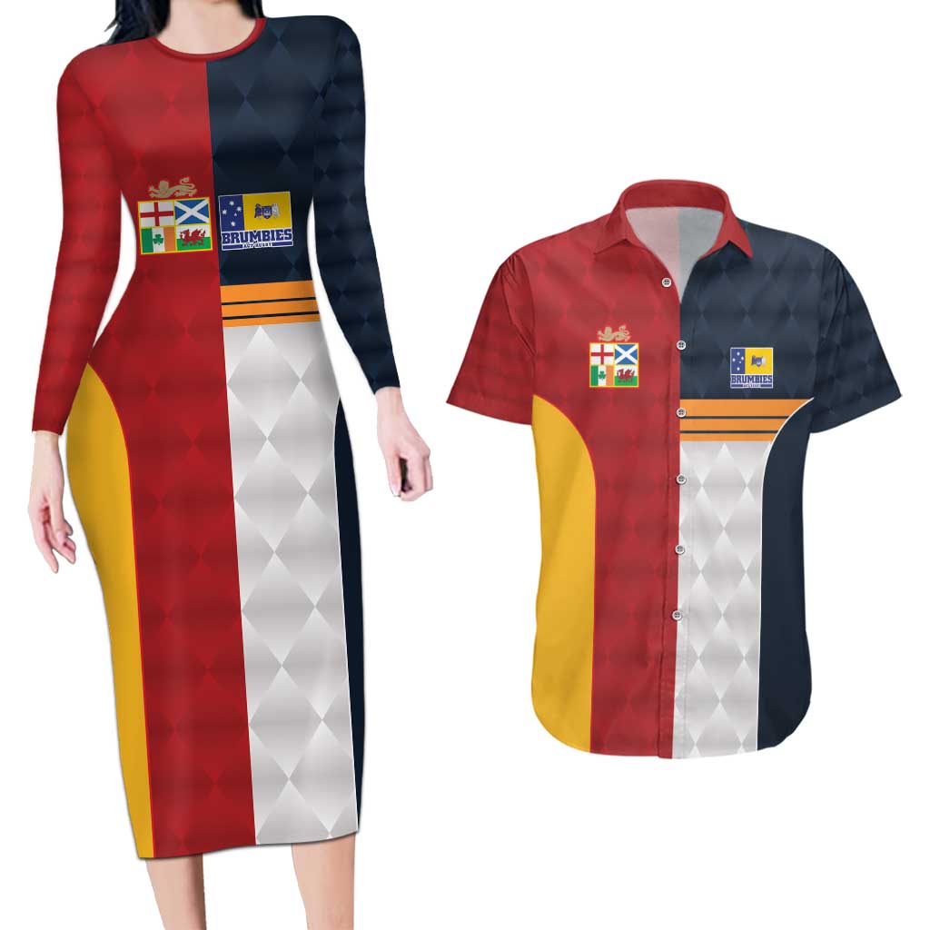 Custom British Lions Australia ACT Couples Matching Long Sleeve Bodycon Dress and Hawaiian Shirt Sporty Style