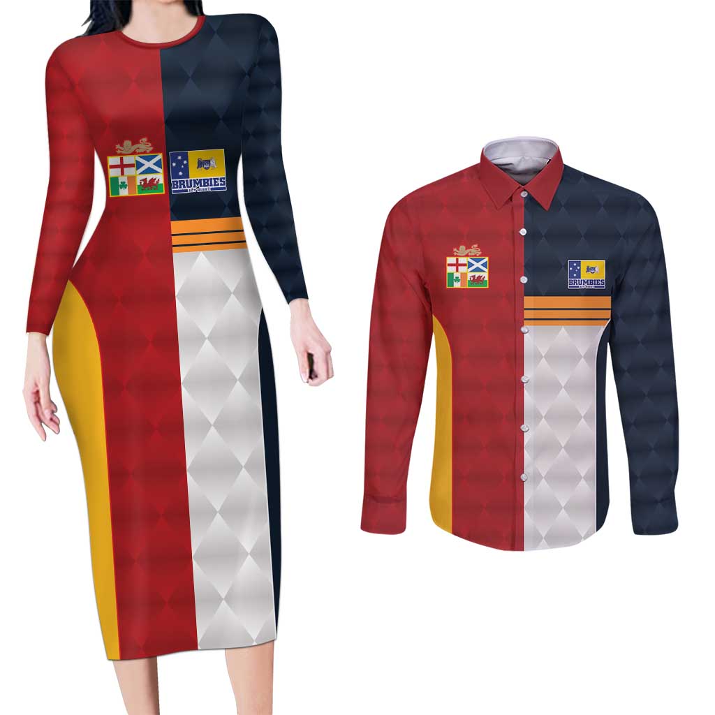 Custom British Lions Australia ACT Couples Matching Long Sleeve Bodycon Dress and Long Sleeve Button Shirt Sporty Style