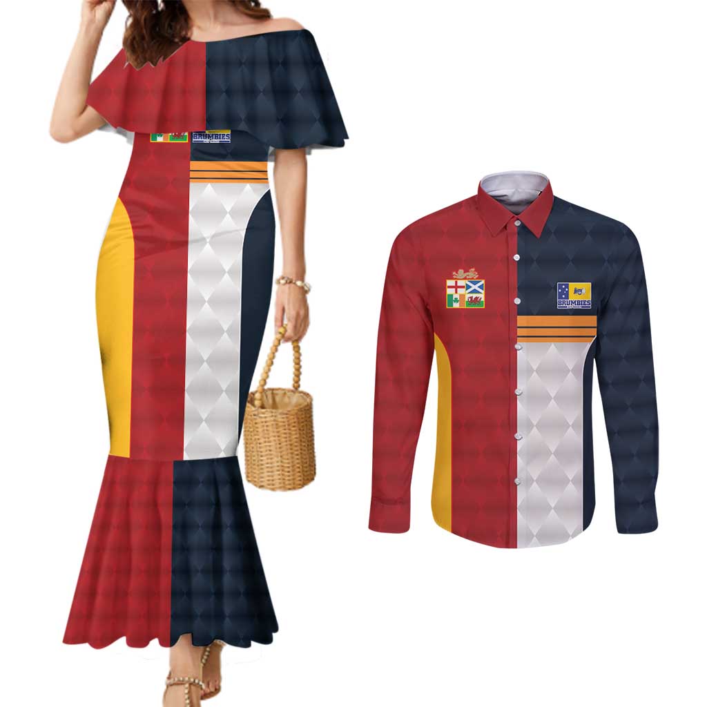 Custom British Lions Australia ACT Couples Matching Mermaid Dress and Long Sleeve Button Shirt Sporty Style