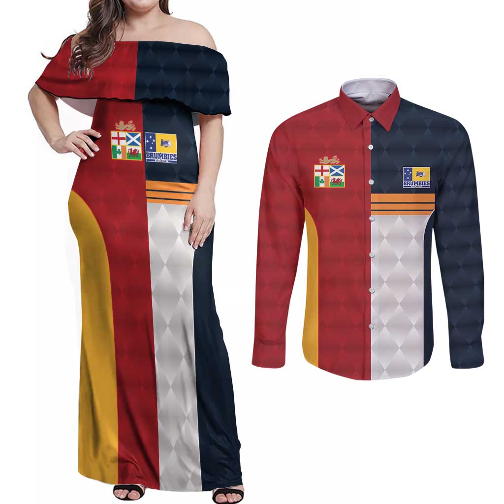 Custom British Lions Australia ACT Couples Matching Off Shoulder Maxi Dress and Long Sleeve Button Shirt Sporty Style