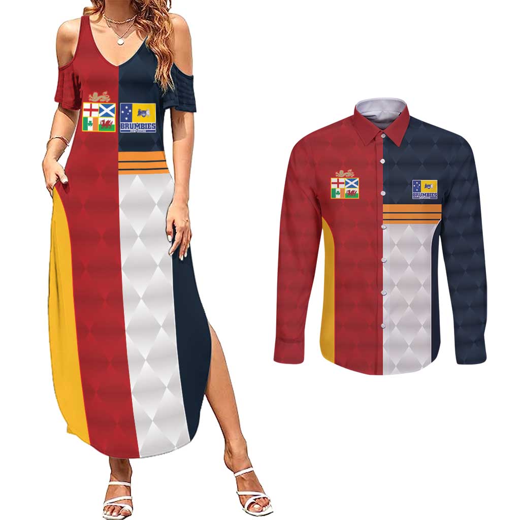 Custom British Lions Australia ACT Couples Matching Summer Maxi Dress and Long Sleeve Button Shirt Sporty Style