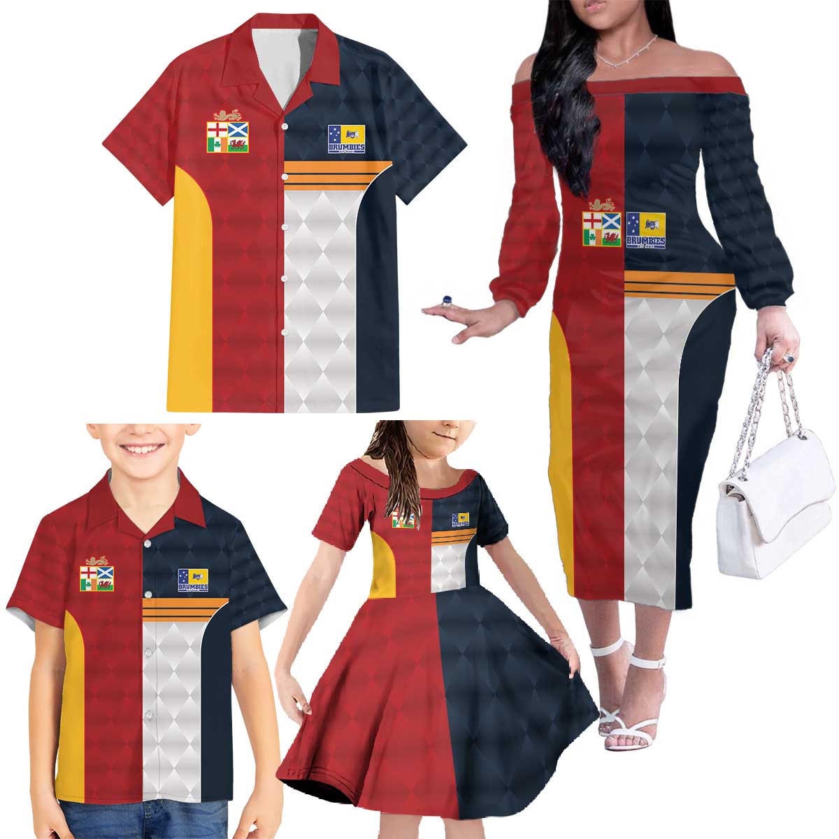 Custom British Lions Australia ACT Family Matching Off The Shoulder Long Sleeve Dress and Hawaiian Shirt Sporty Style
