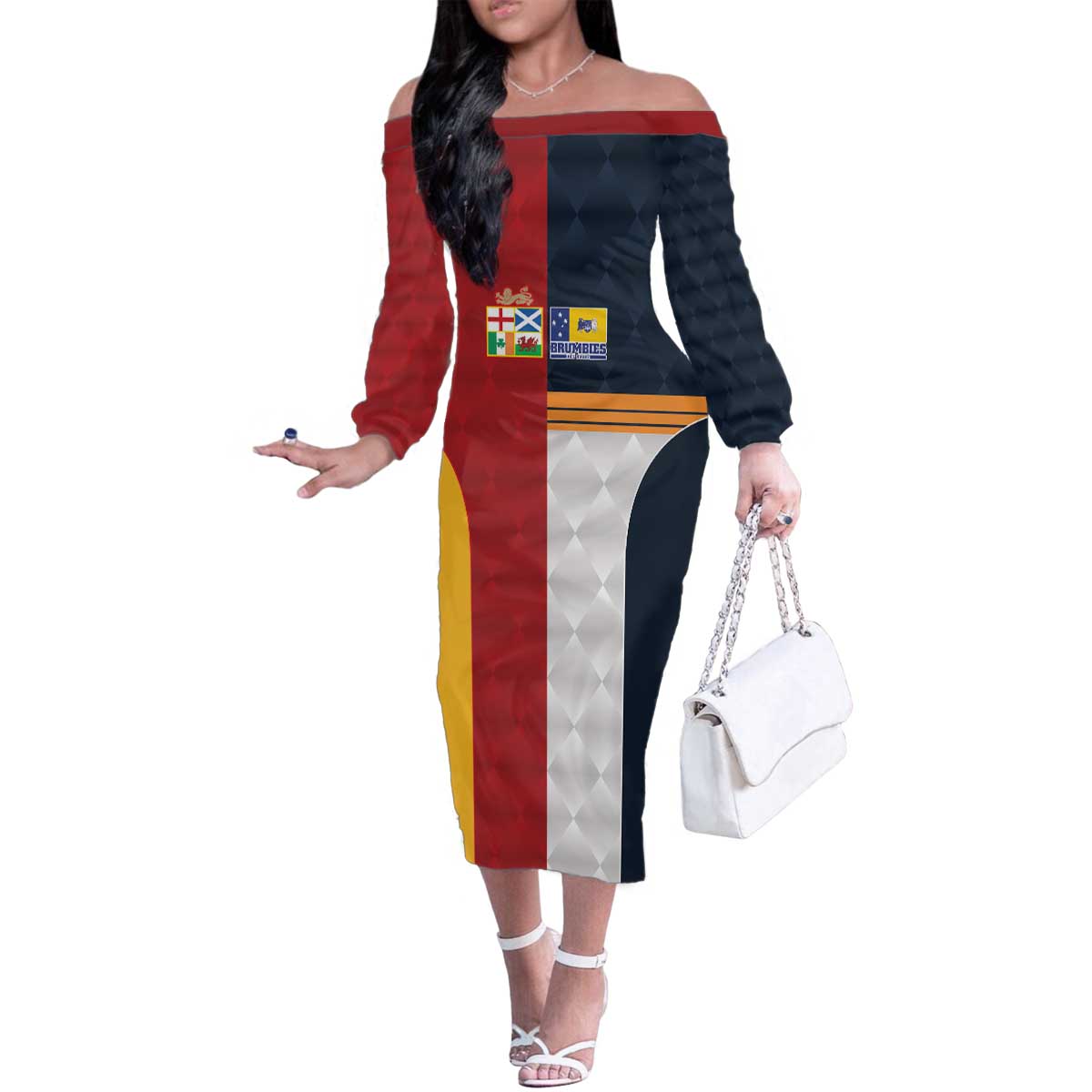 Custom British Lions Australia ACT Family Matching Off The Shoulder Long Sleeve Dress and Hawaiian Shirt Sporty Style