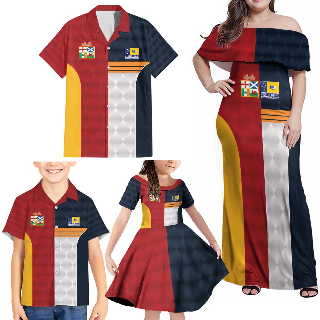 Custom British Lions Australia ACT Family Matching Off Shoulder Maxi Dress and Hawaiian Shirt Sporty Style