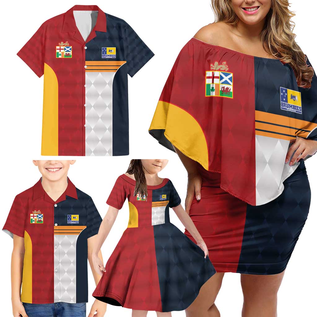Custom British Lions Australia ACT Family Matching Off Shoulder Short Dress and Hawaiian Shirt Sporty Style