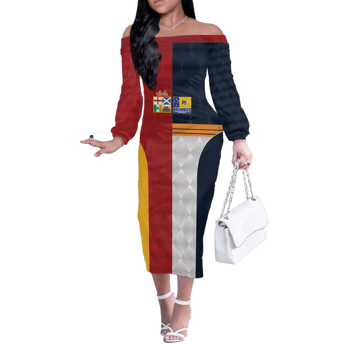 Custom British Lions Australia ACT Off The Shoulder Long Sleeve Dress Sporty Style